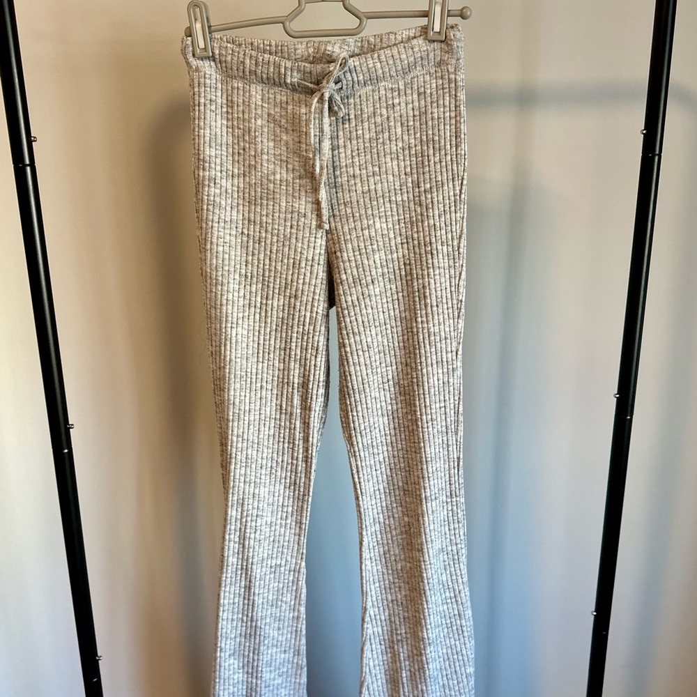 Topshop Light Gray Ribbed Knit Trousers